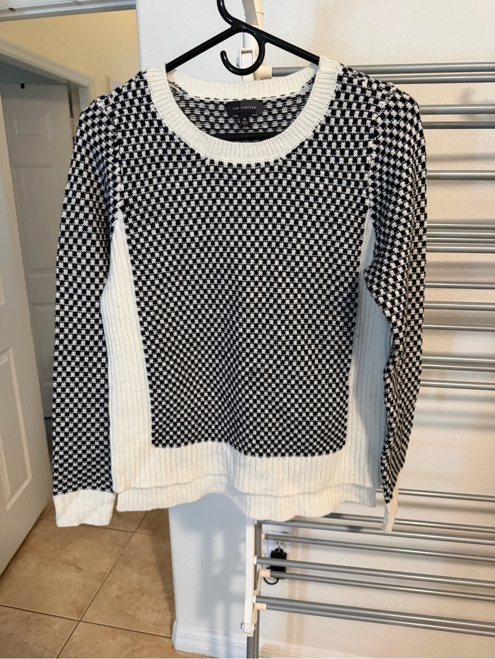 The Limited Black & White Checkerboard Crewneck Sweater